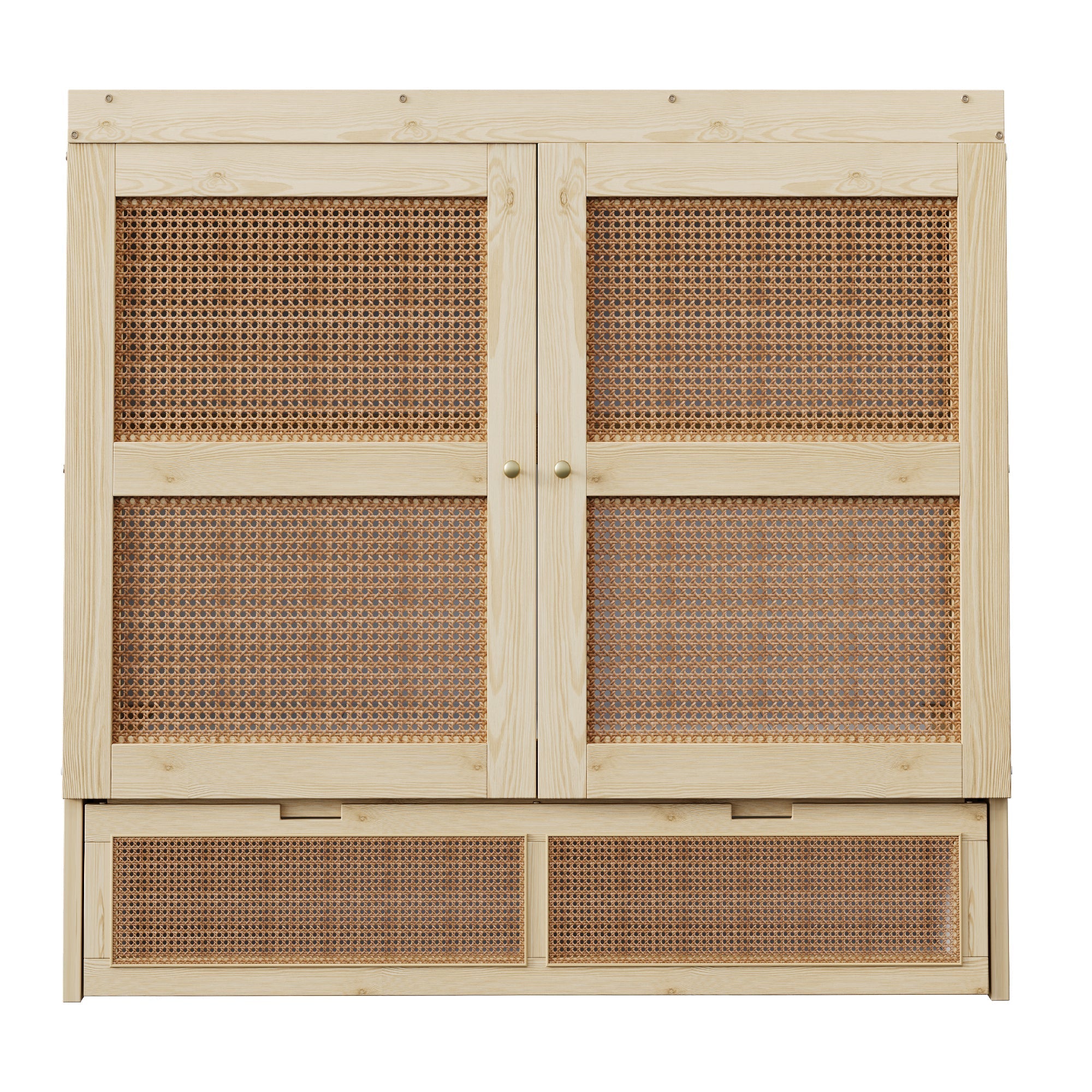 Vertical Wall Bed with Slatted Base and Storage Drawers, 140 x 200 cm, Wood Color