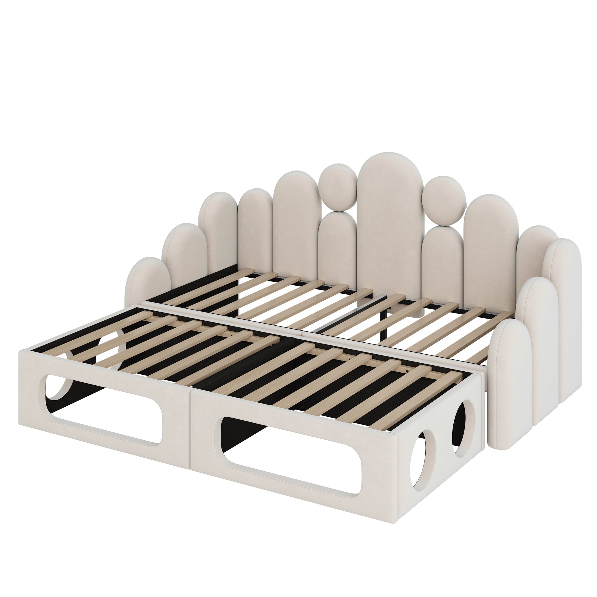 Upholstered Sofa Bed with Pet Bed, 2-in-1 Multifunctional, 180x200cm, Beige Velvet