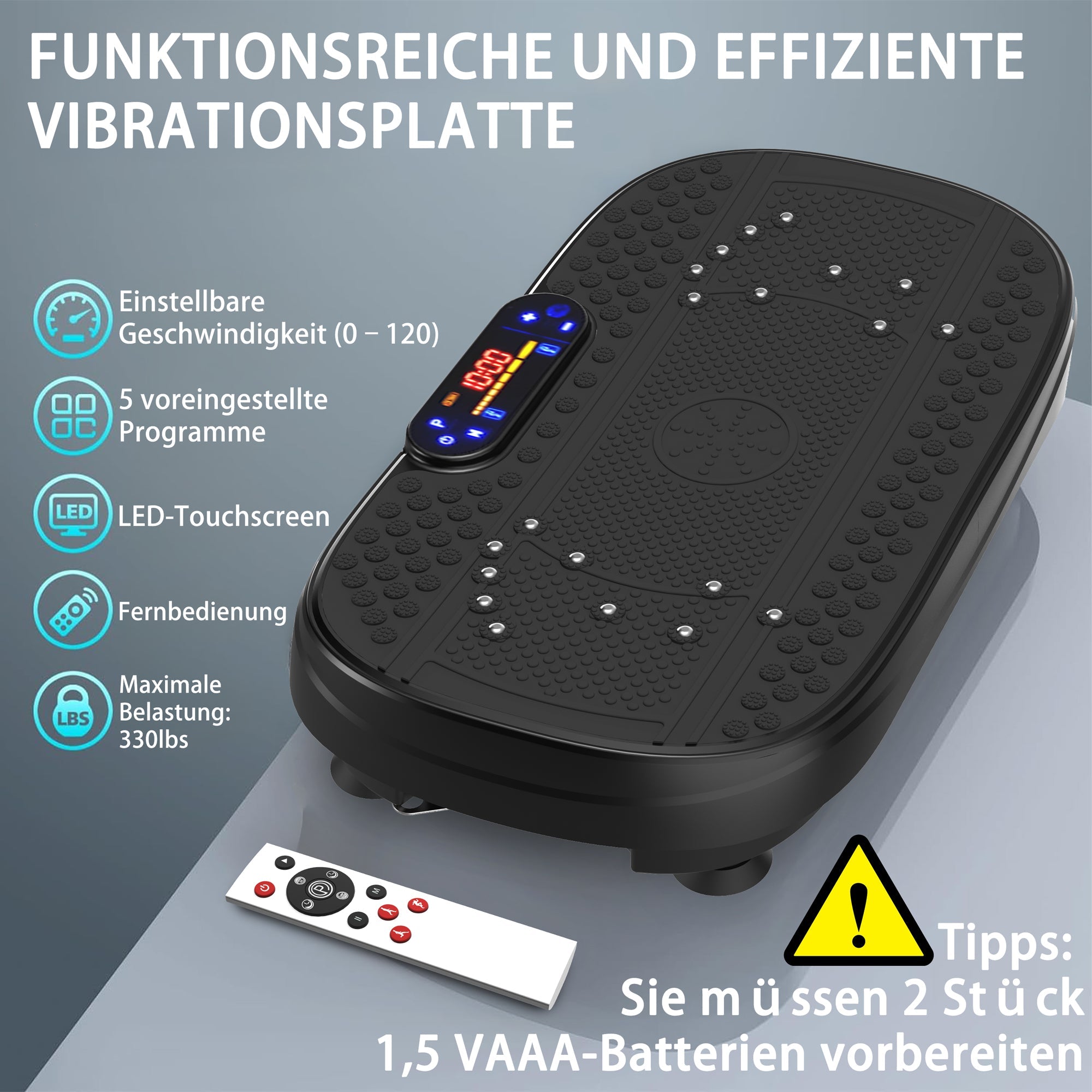 Vibration Plate Training Device with Resistance Bands and Speed Control, Whole Body Fitness Platform