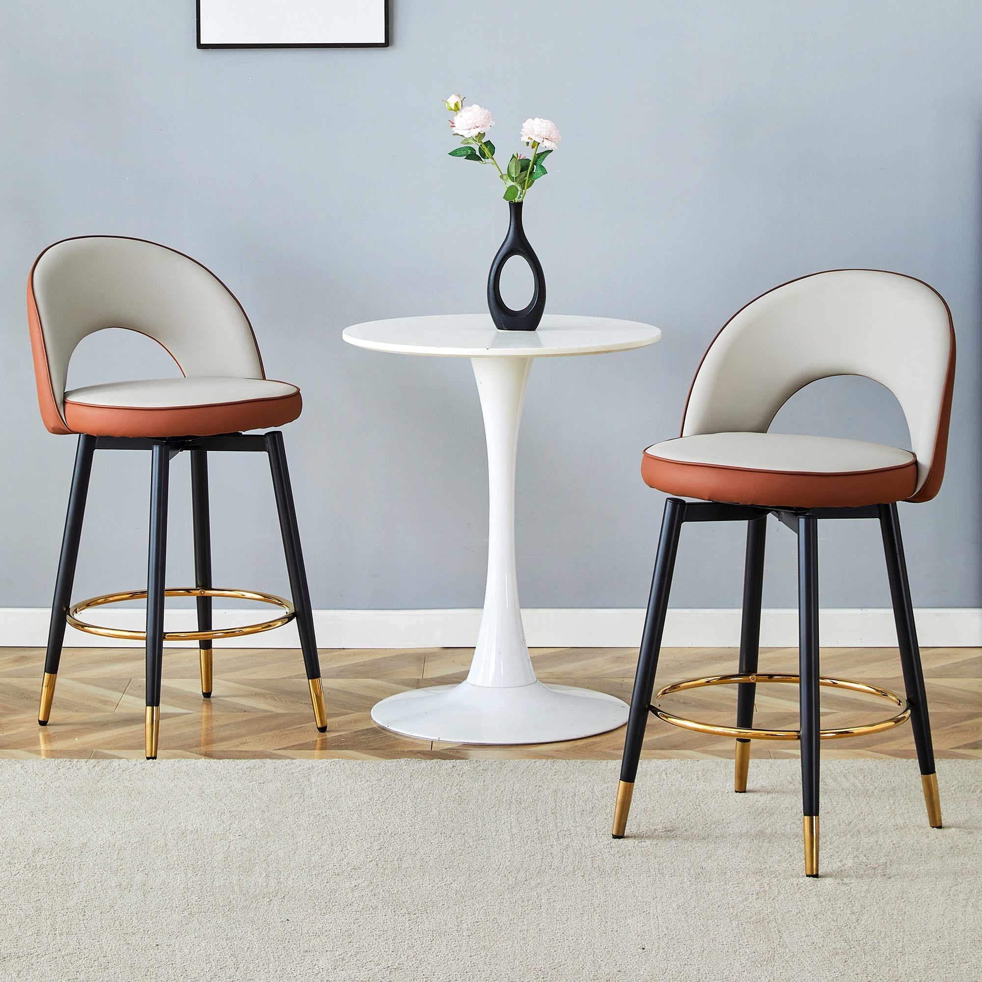 Bar Stool 360° Swivel Padded Set of 2 - PU Light Grey/Brown