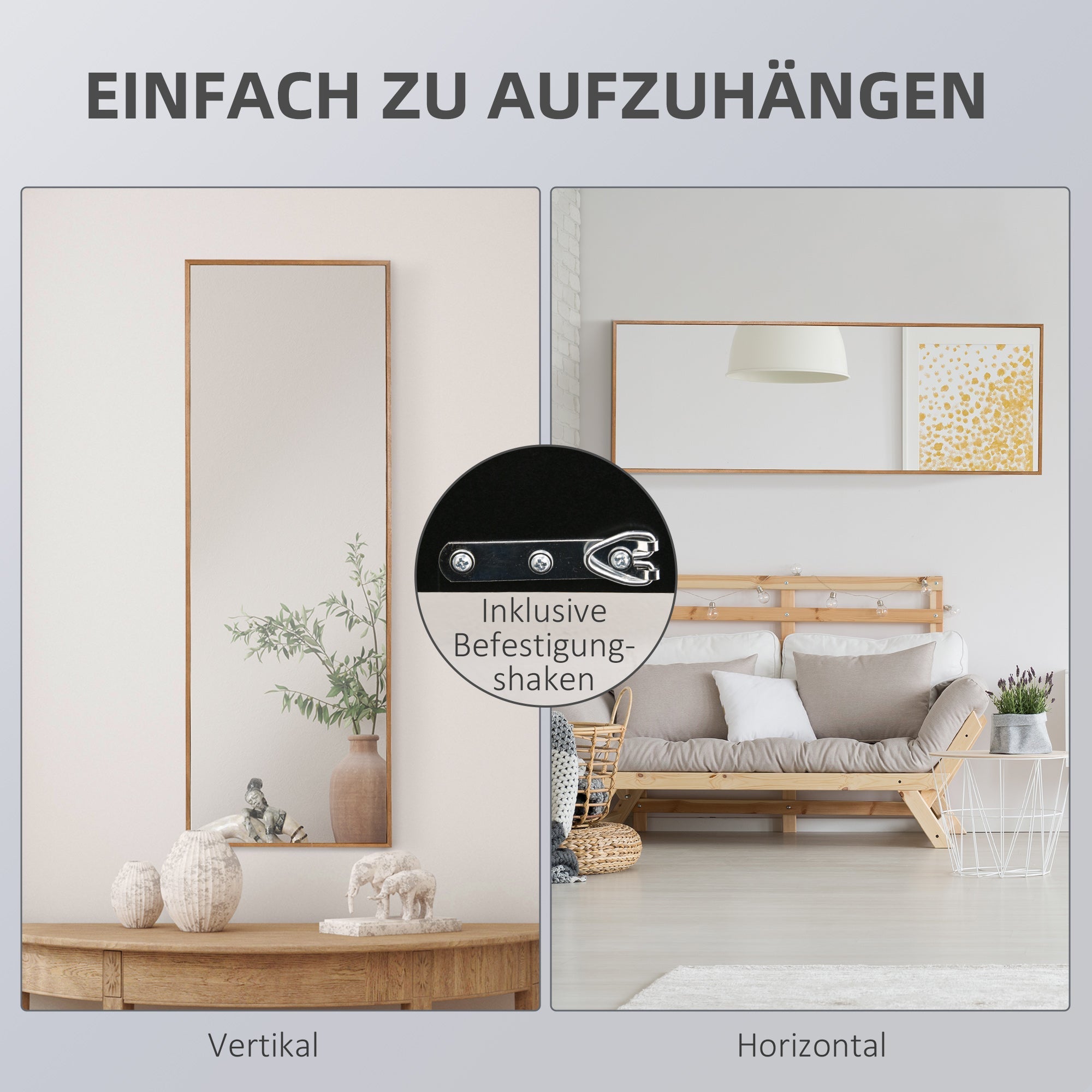 Ganzkörperspiegel mit Holzrahmen, Natur, 125x45cm