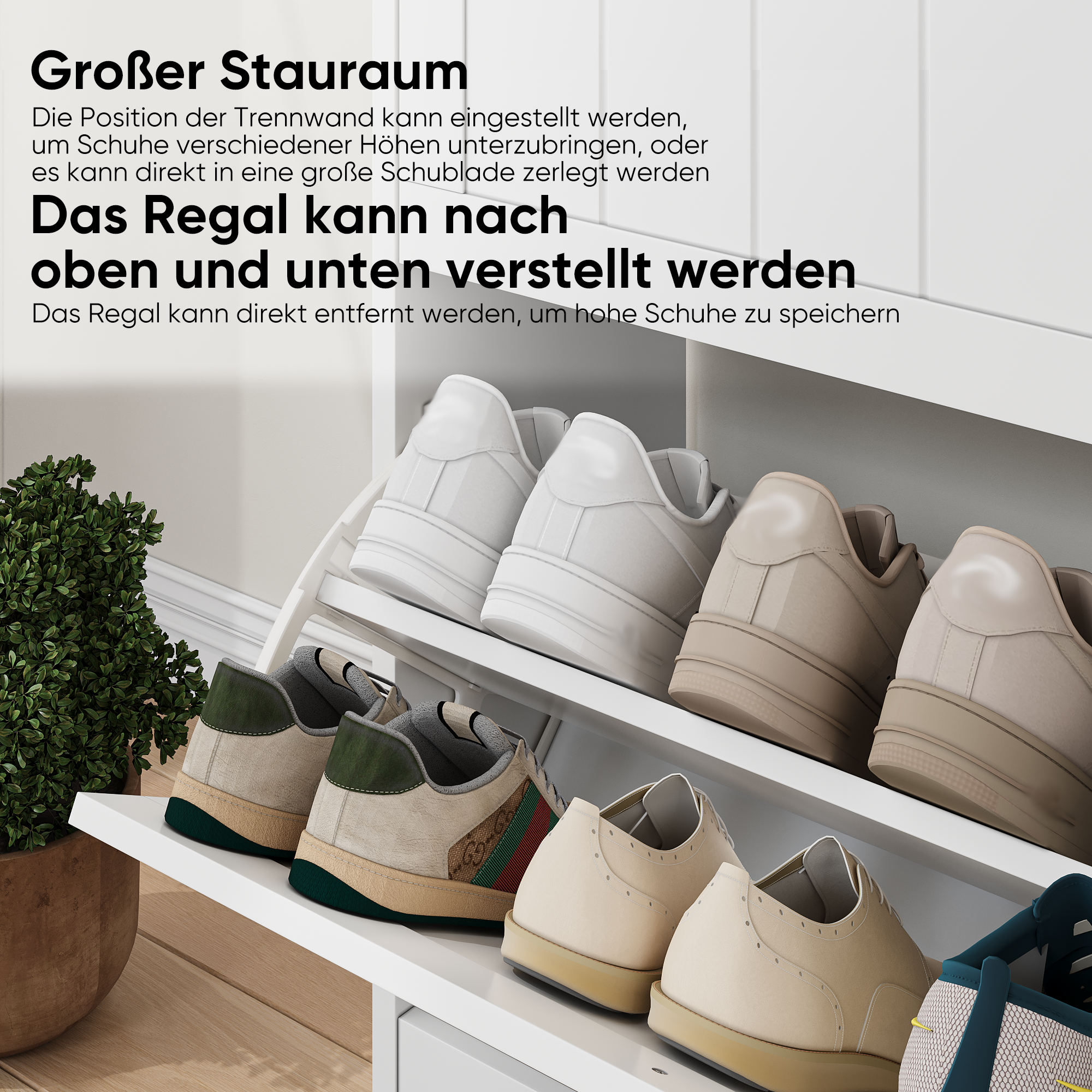 Shoe Cabinet 60cm Mid-Century Modern Freestanding 2 Drop-Down Drawers - White