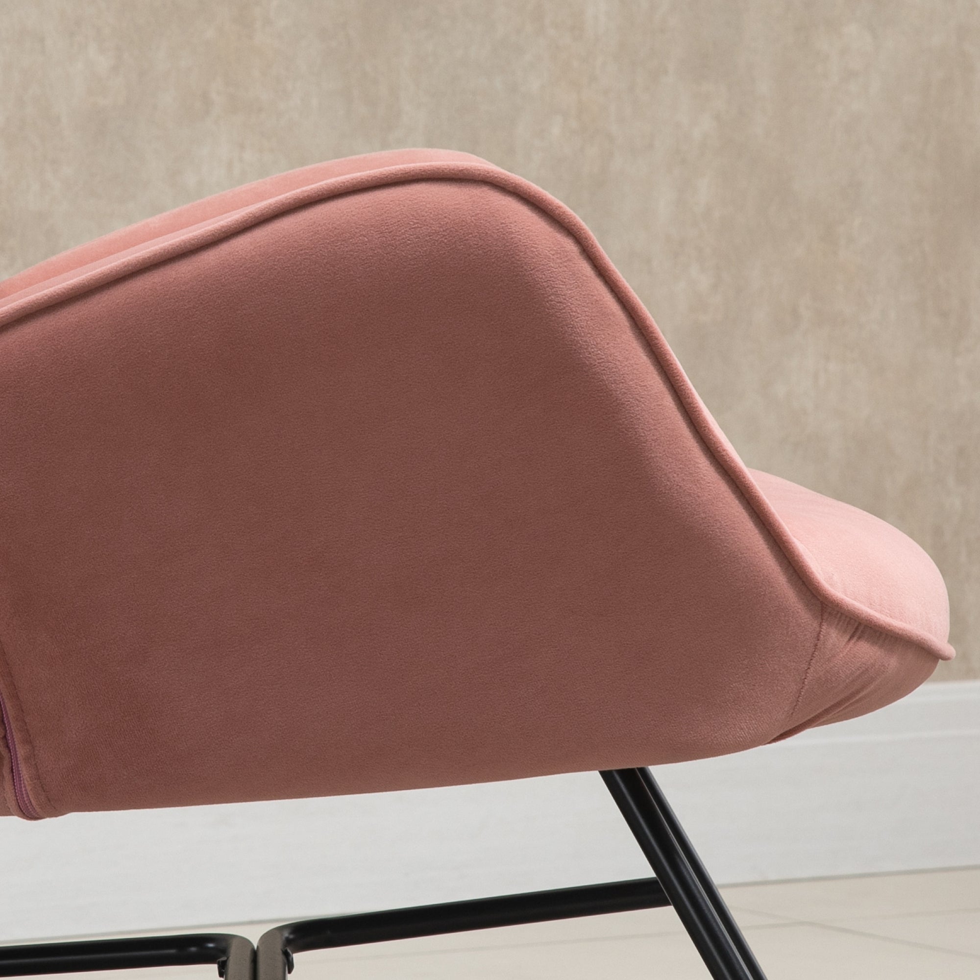 Nursing Rocking Chair, High Back Steel Frame, Pink Velvet