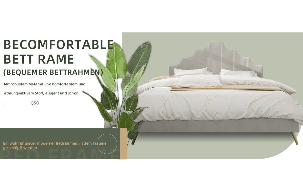 Soft Bed, Minimalist Headboard, 140*200CM, Beige