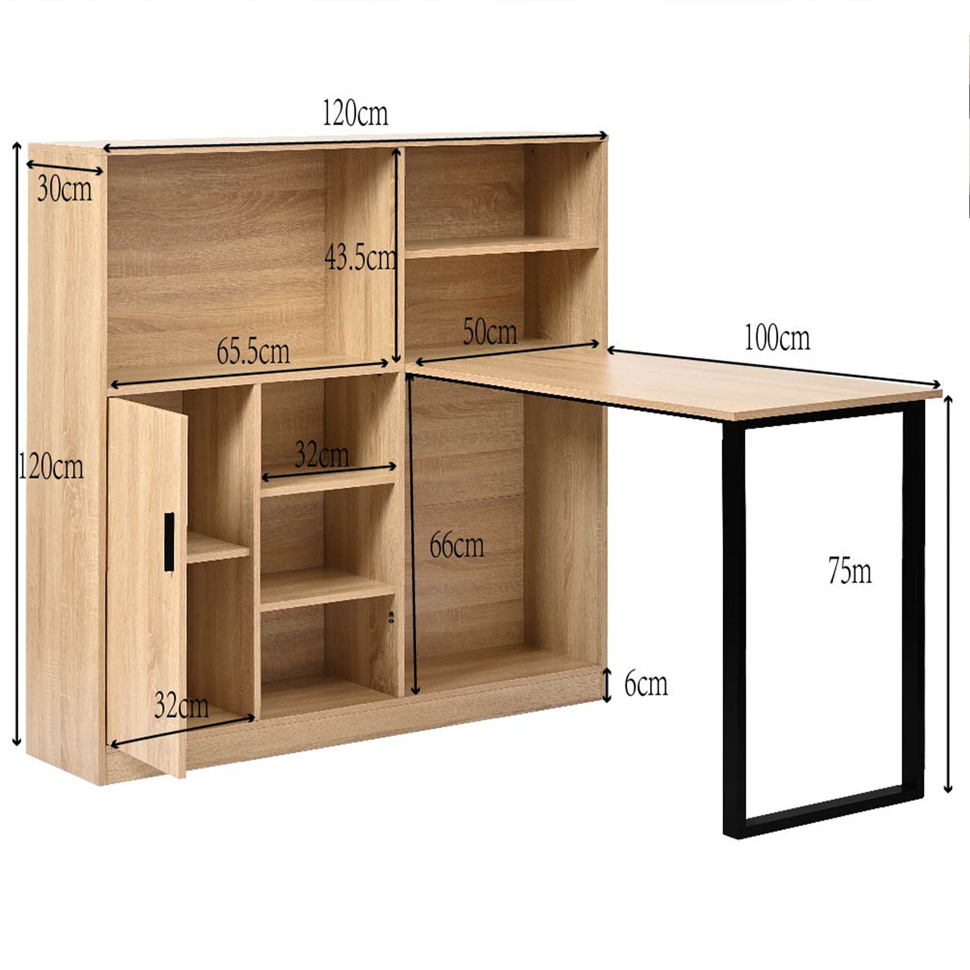 Computer Desk, Shelf & Cupboard, Work Table, Natural 120cm