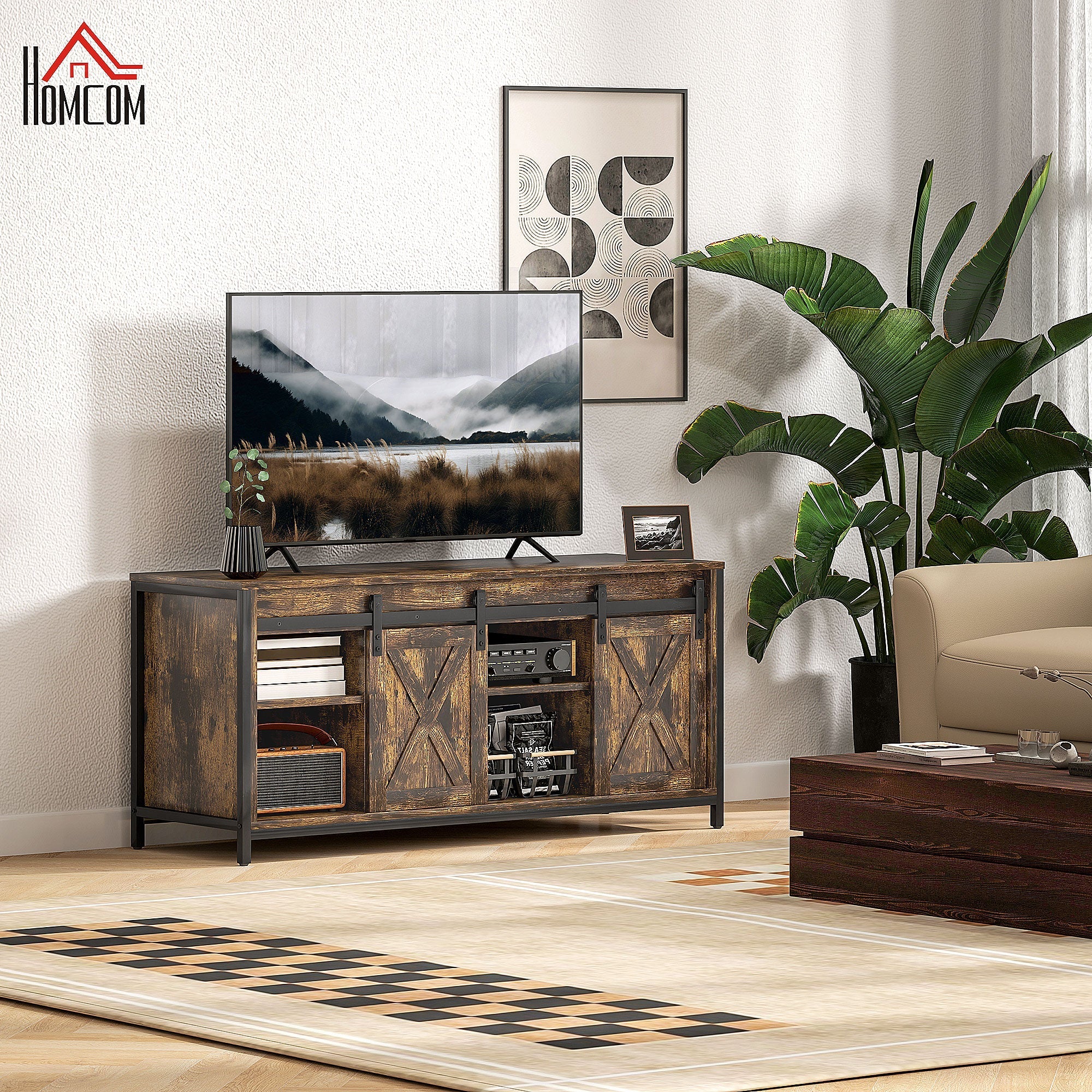 TV Cabinet, Stand for TVs up to 60 inches, 2 Cabinets 2 Shelves, Brown