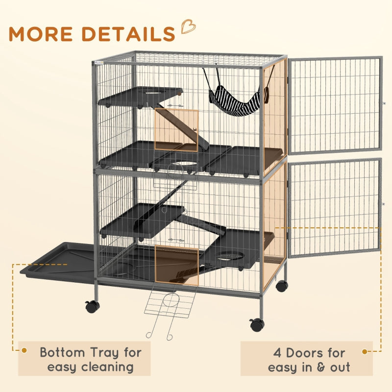 Small Animal Cage, Wheels Hammock Removable Tray, Grey