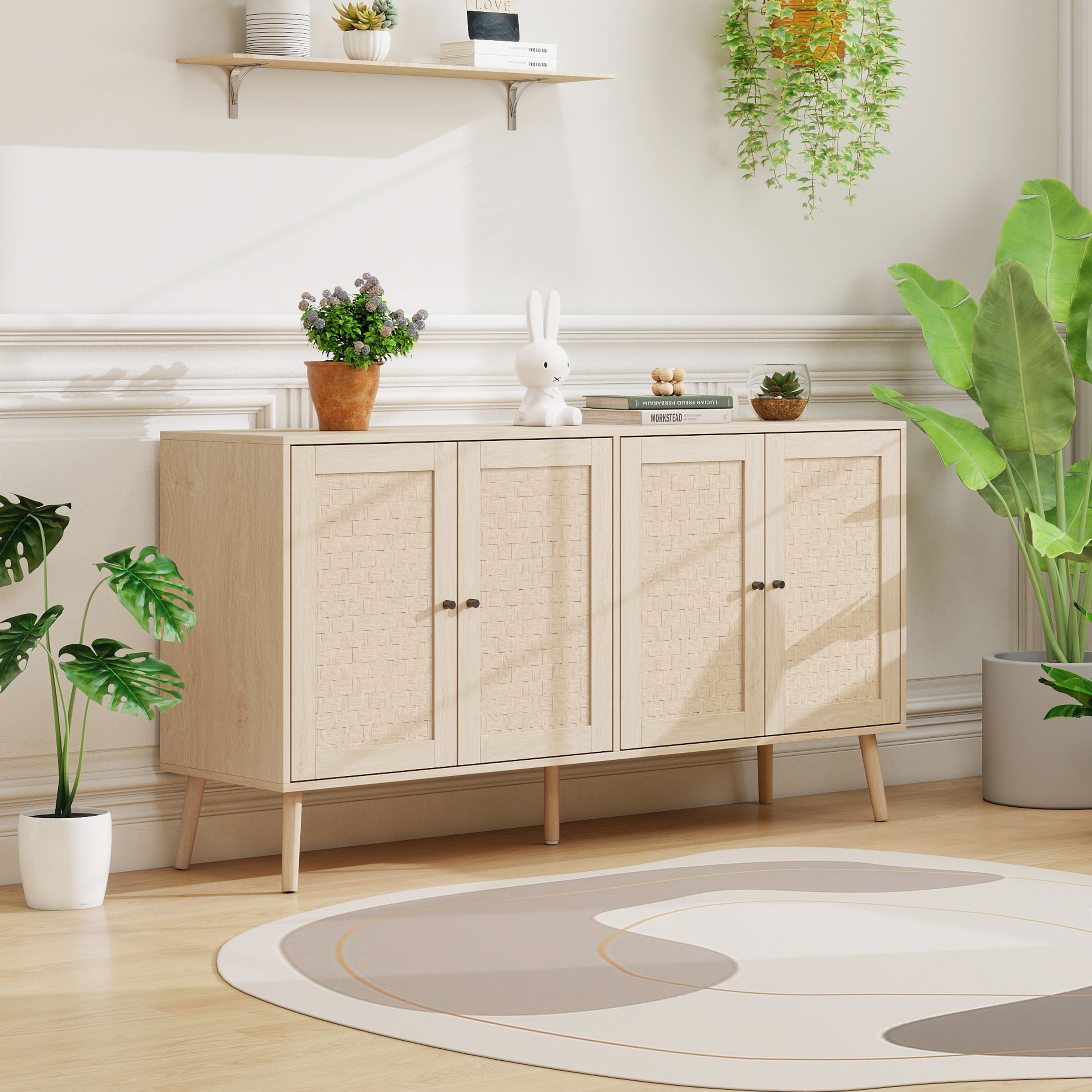 Sideboard 4 Doors Unique Wave Pattern 150x40x80cm - Wood Look