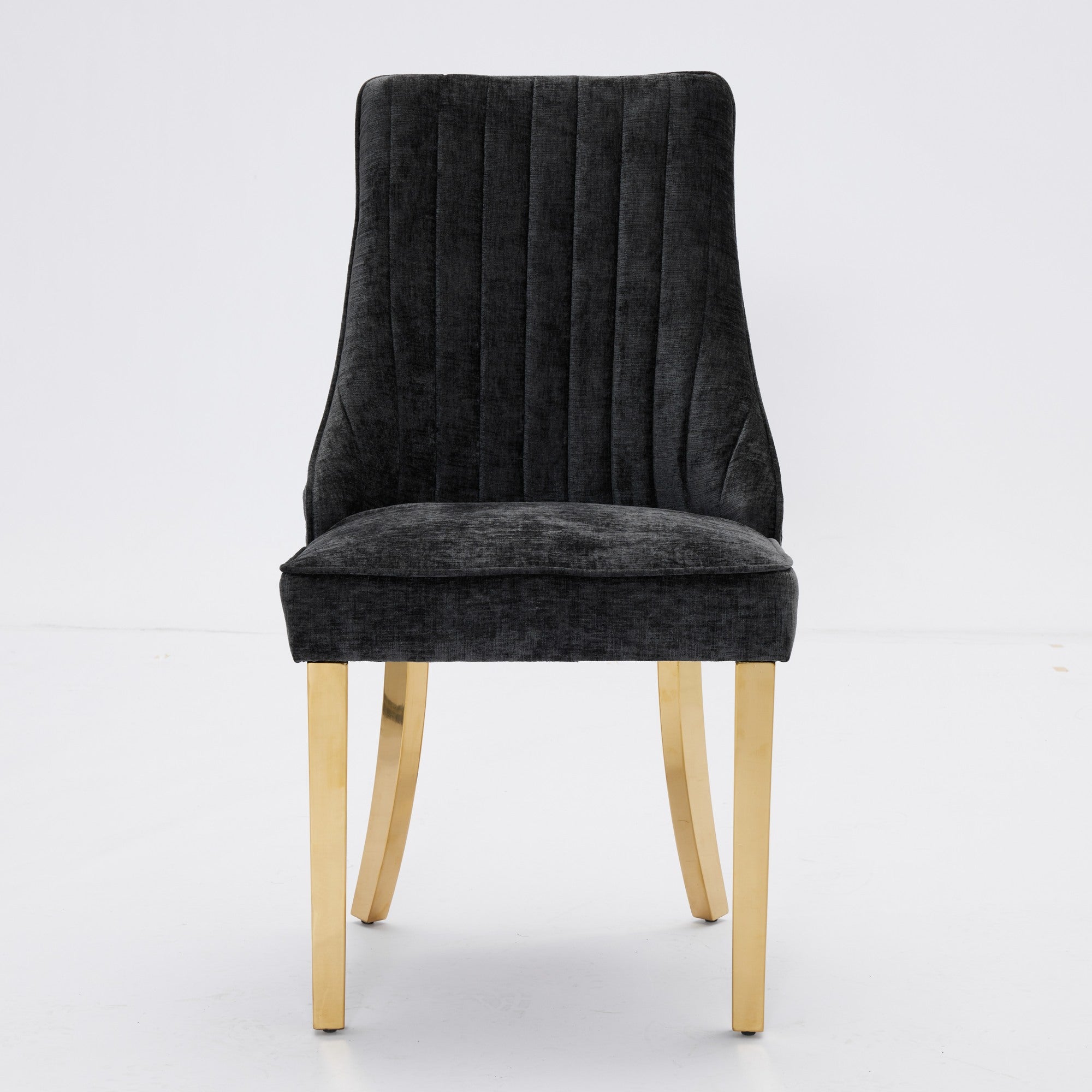 Dining Chairs, Set of 2 Accent Chair Golden Stainless Steel Legs, Chenille Black
