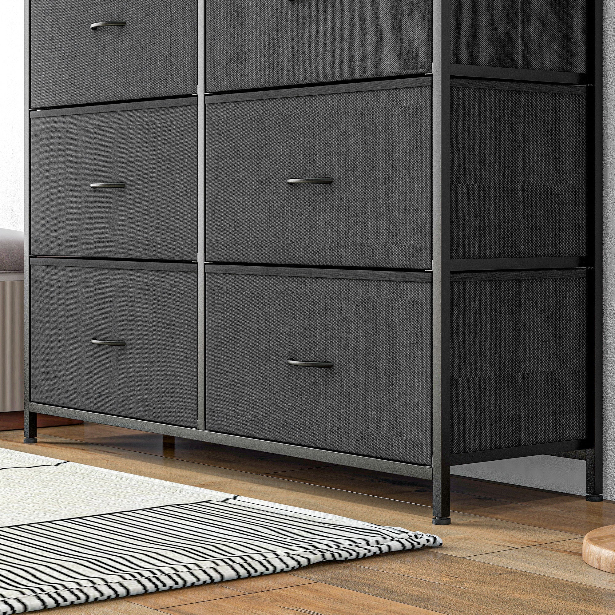 Chest of Drawers/Sideboard, 10 Foldable Fabric Drawers, Steel Black
