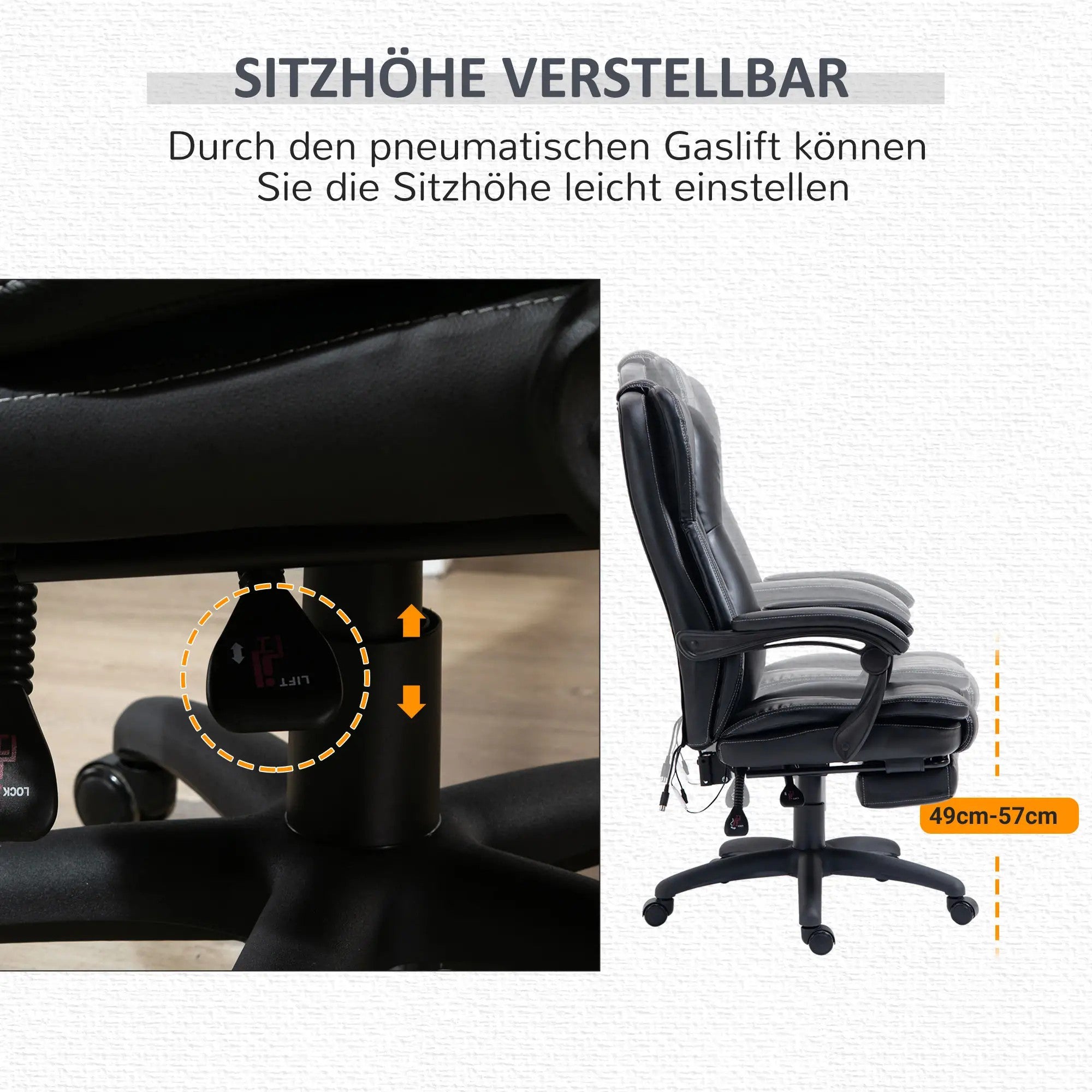 Office Chair Desk Chair Footrest Headrest Vibration Massage Height Adjustable, Black