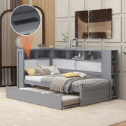 Daybed Sofa Bed 90x200cm Pull-out Storage USB Port - Grey Chipboard