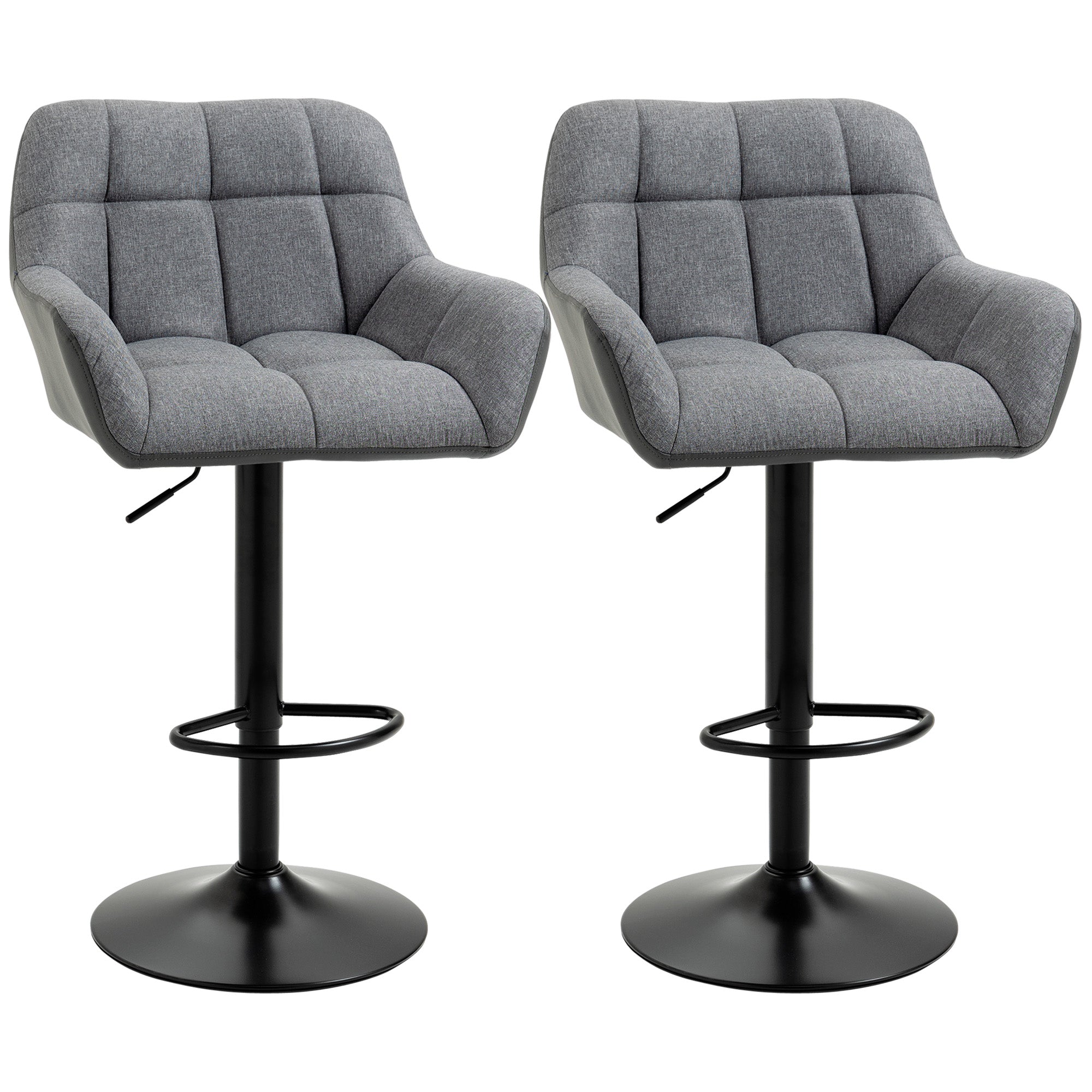 Kitchen Bar Stool Set of 2, Adjustable 360° Swivel with Backrest, Linen Look Grey