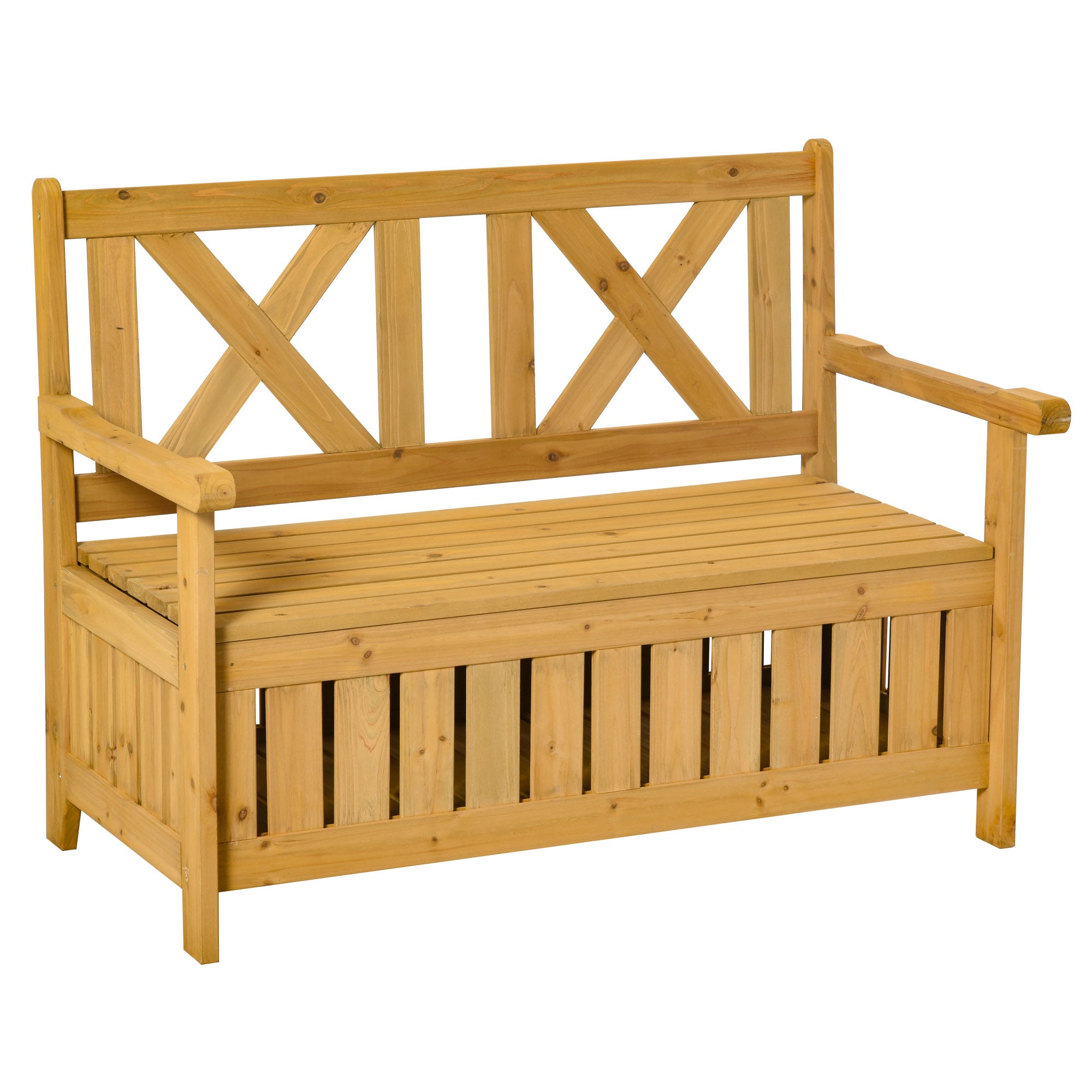 2-Seater Garden Storage Bench for Patio Outdoor Seating Wood
