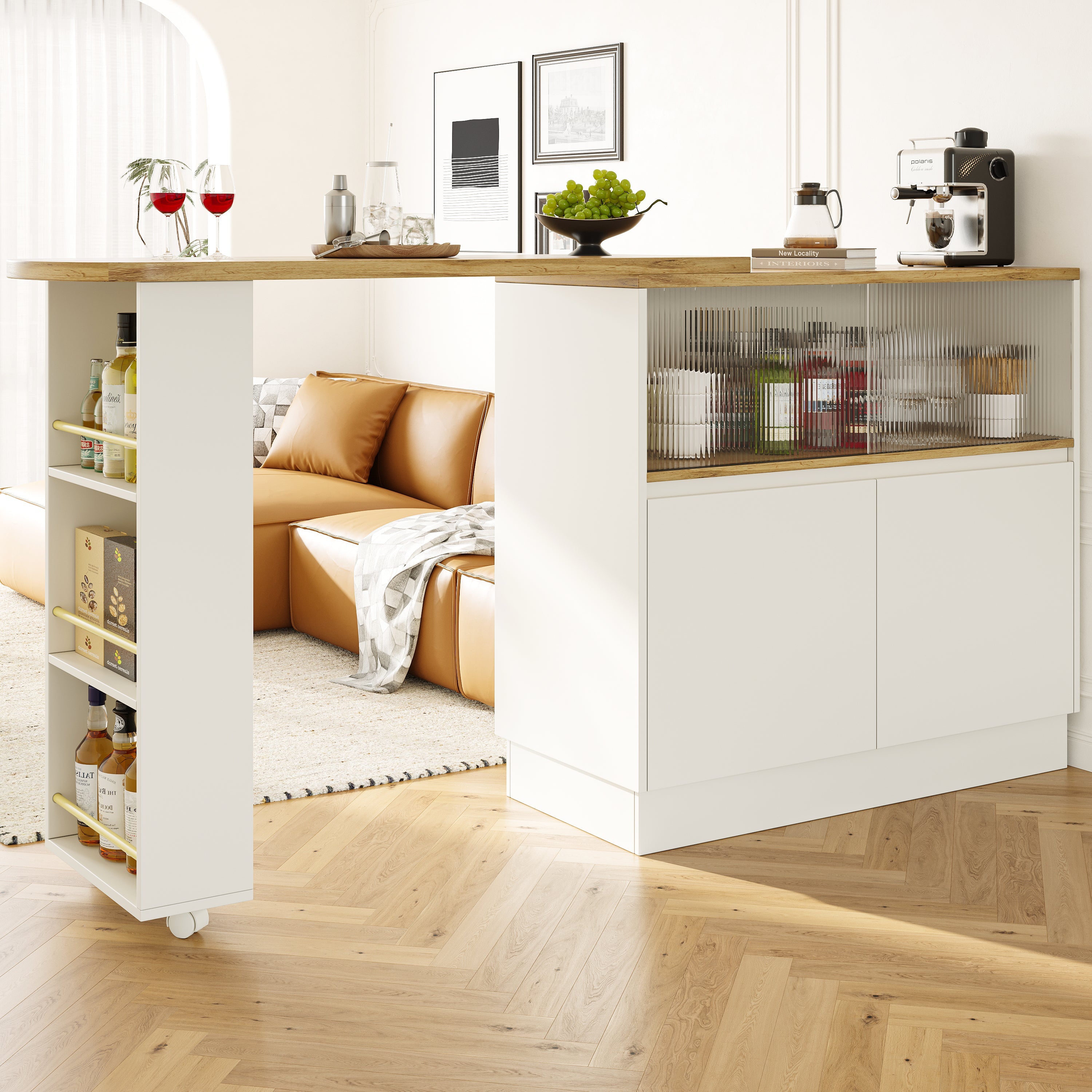 Dining Bar 360° Rotating Multifunctional Sideboard Shelves & Glass