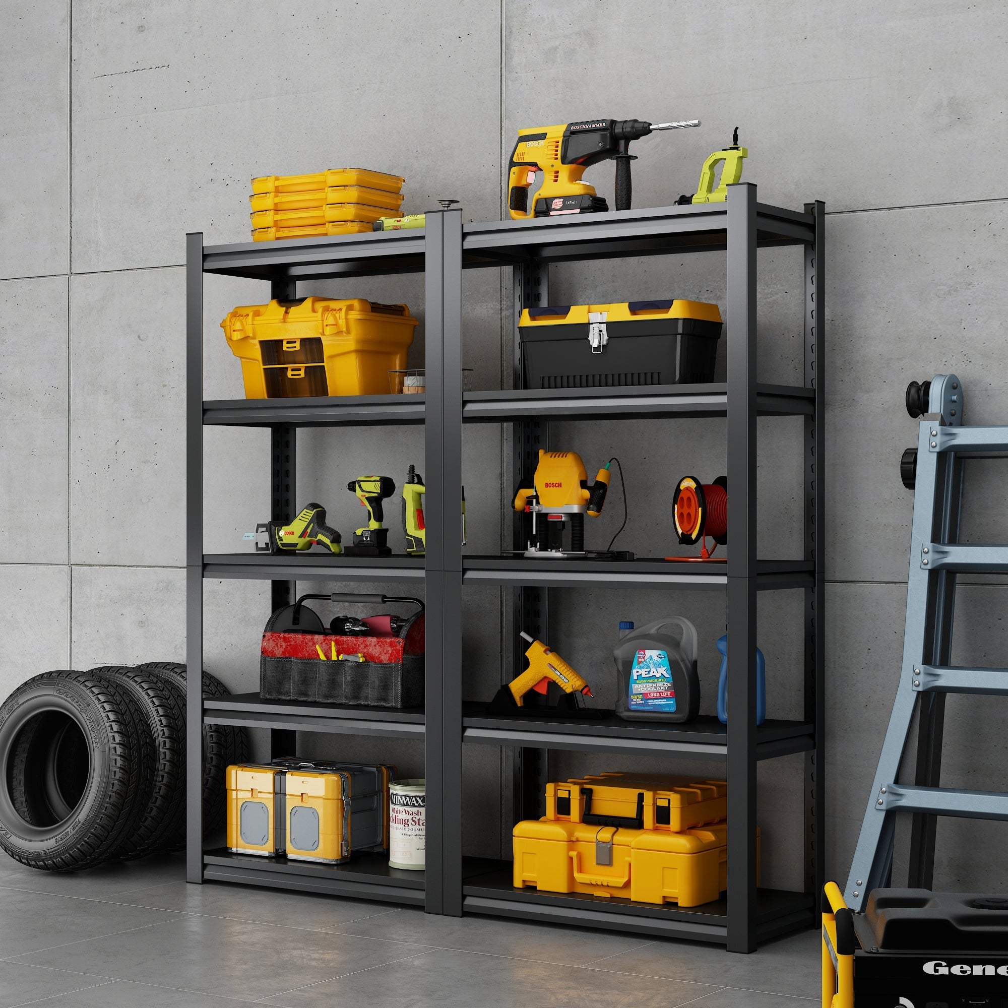 Metal Shelving Unit 5-Tier 160cm H Adjustable 650kg Load - Steel