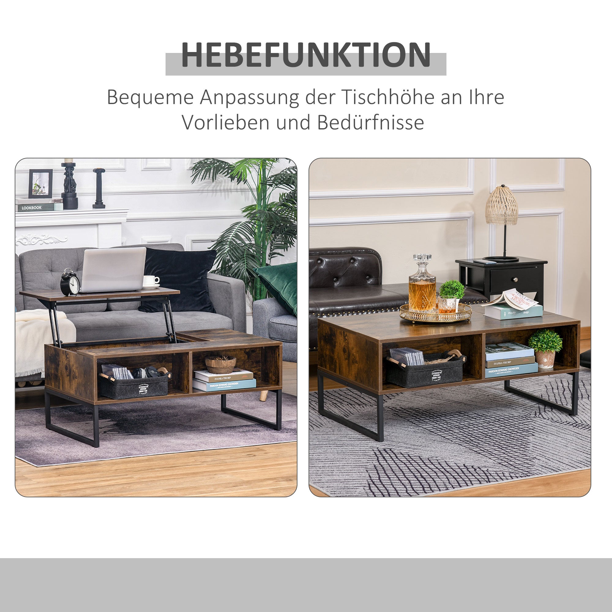 Coffee Table Living Room Height-Adjustable Top Brown Chipboard