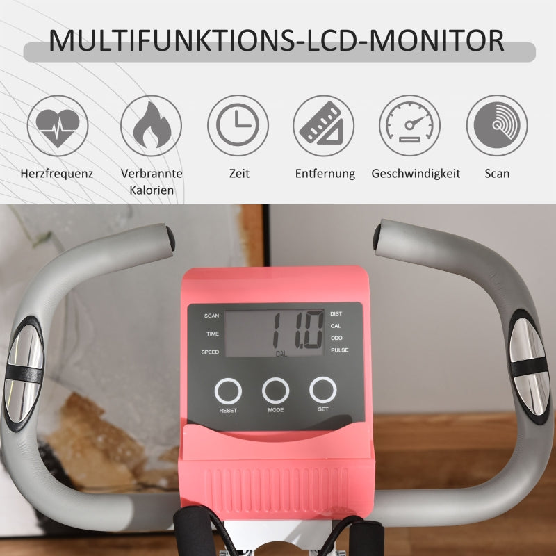 X-Bike 2-in-1 Exercise Bike Foldable 8-Level Magnetic Resistance LCD Monitor Tension Cables Pink