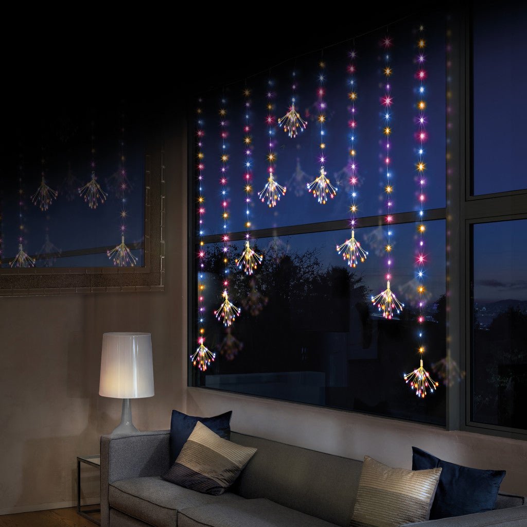 483 LED 1.2x1.2m Pin Wire Sputnik V Curtain Lights - Rainbow - Rathwood Store