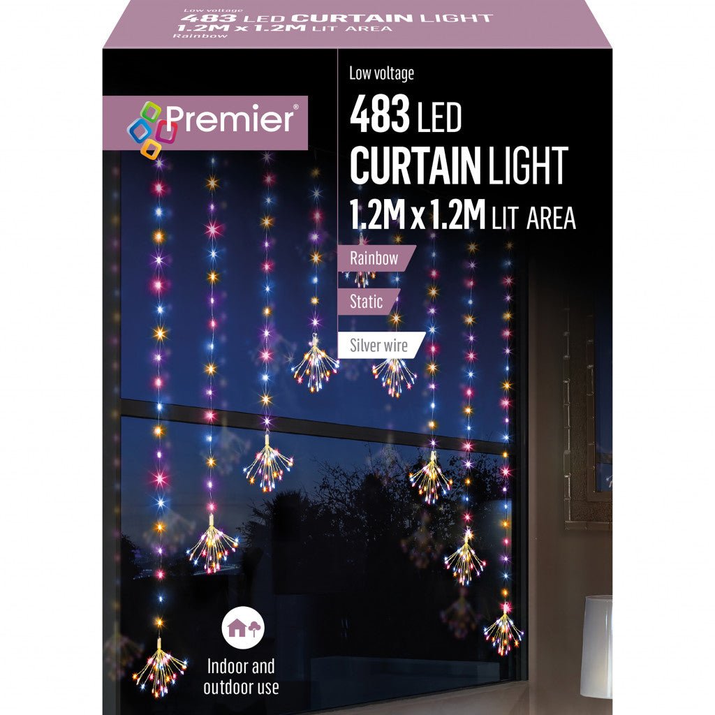 483 LED 1.2x1.2m Pin Wire Sputnik V Curtain Lights - Rainbow - Rathwood Store