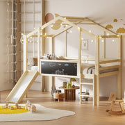 Children's Bed 90x200cm Attic Design Slide Graffiti Board Solid Wood/Wood Color