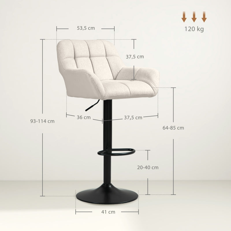 Bar Stool Set of 2 Retro Design Height Adjustable Faux Leather - Cream/Black