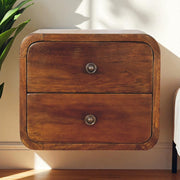 Solid Wood Bedside, 2 Drawers Floating Mini, Dark Brown