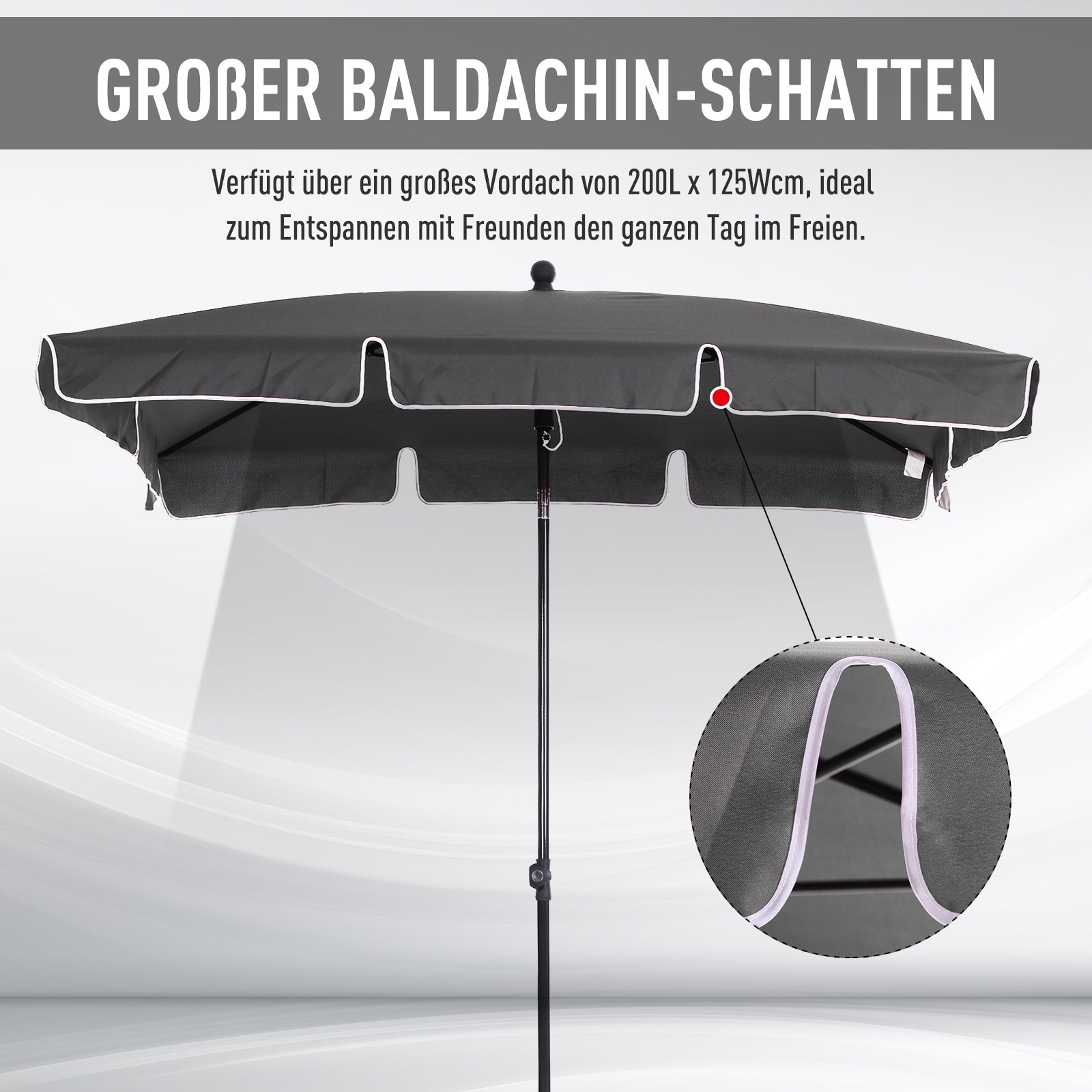 Parasol/Umbrella, Foldable Sunshade for Beach/Garden/Balcony, Grey