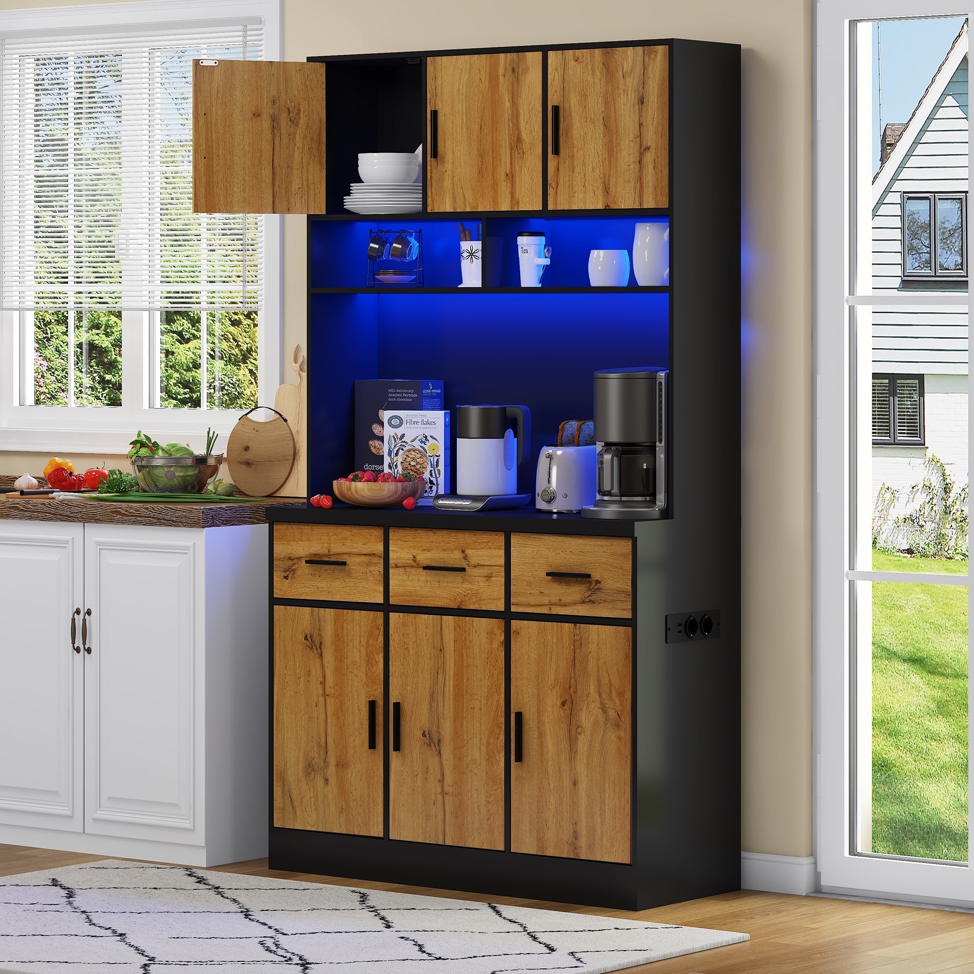 Multifunctional Buffet 100x40x180cm with LED, App Control, Drawers & Power Outlets