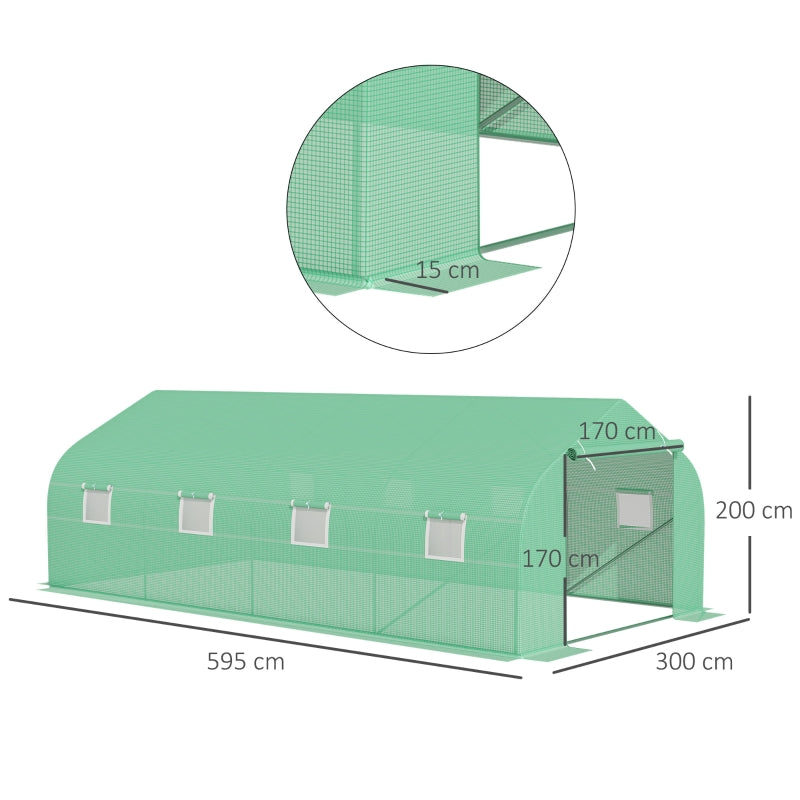 Polytunnel Greenhouse 6x3m Walk-in with Windows and Door, Green