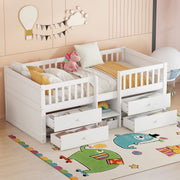 Mid-height Bed 90x200cm 4 Drawers Railing Ladder Pine Wood White