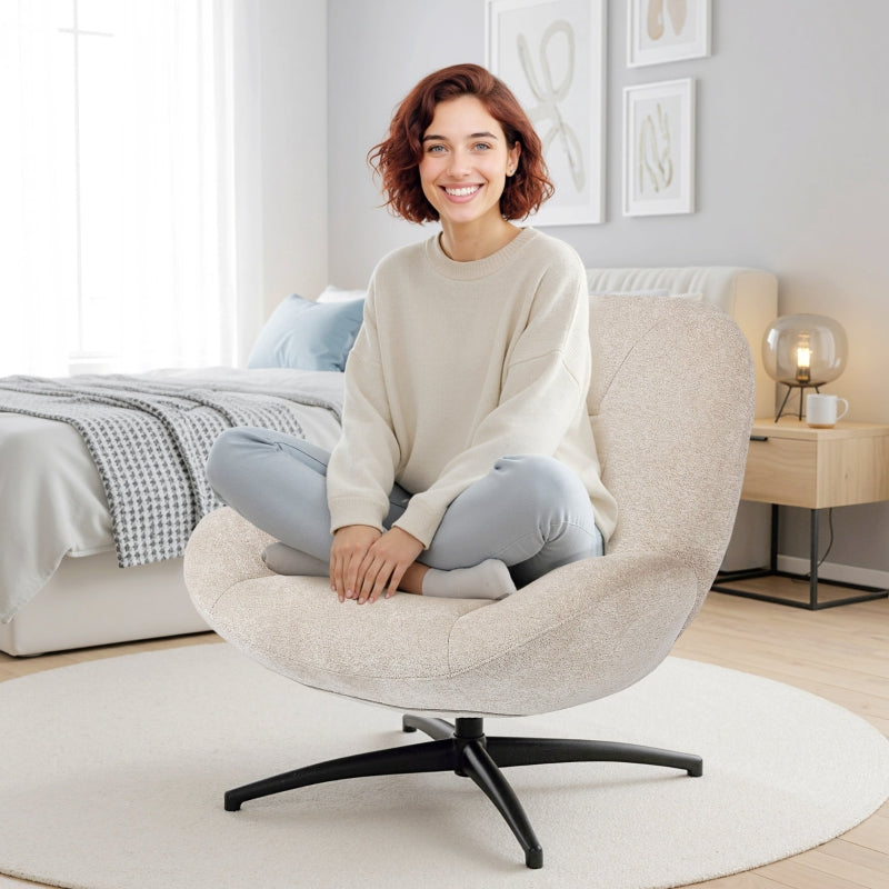 Swivel Upholstered Accent Chair Steel Base - Cream White