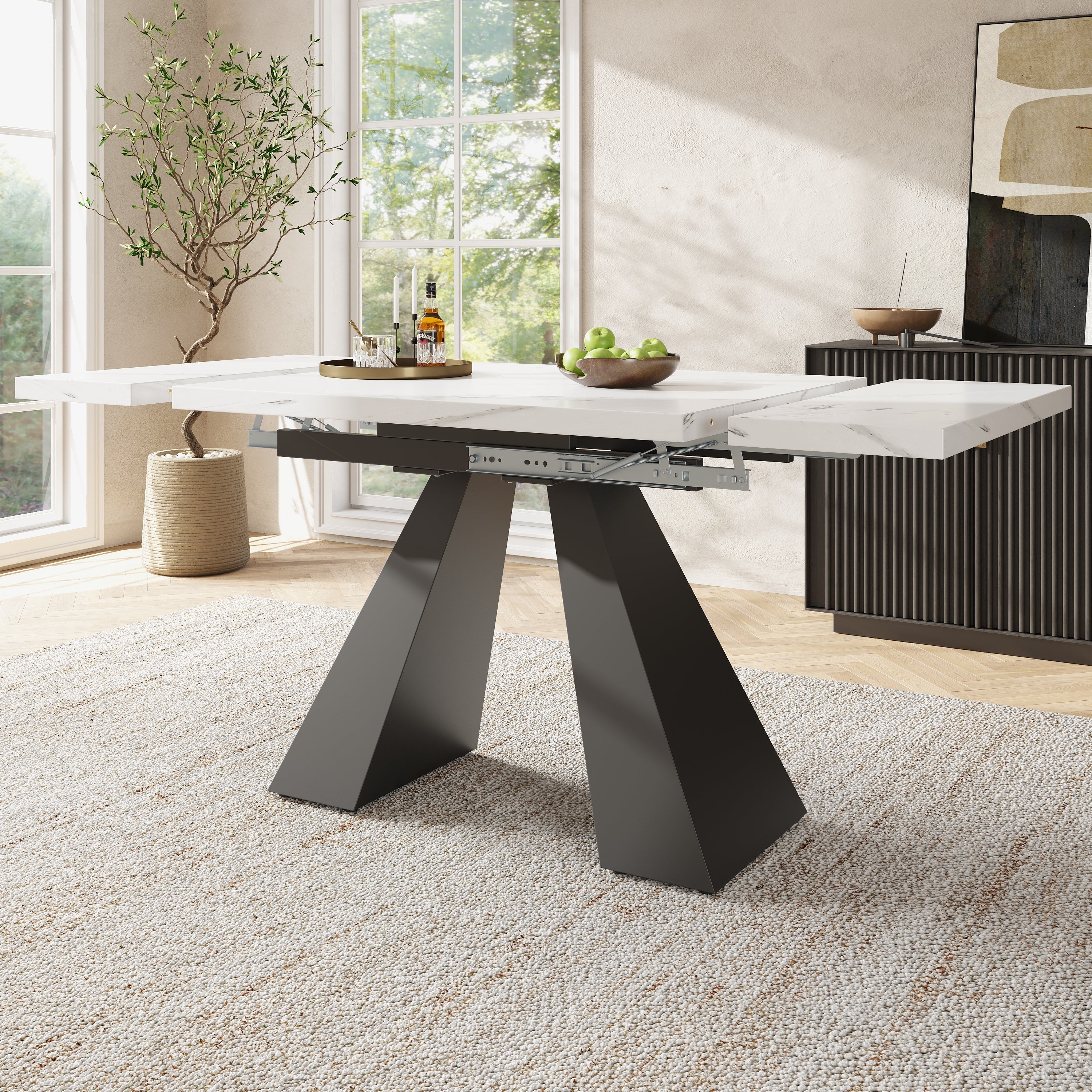 Telescopic Dining Table 99-159cm Extendable Pedestal Legs - White