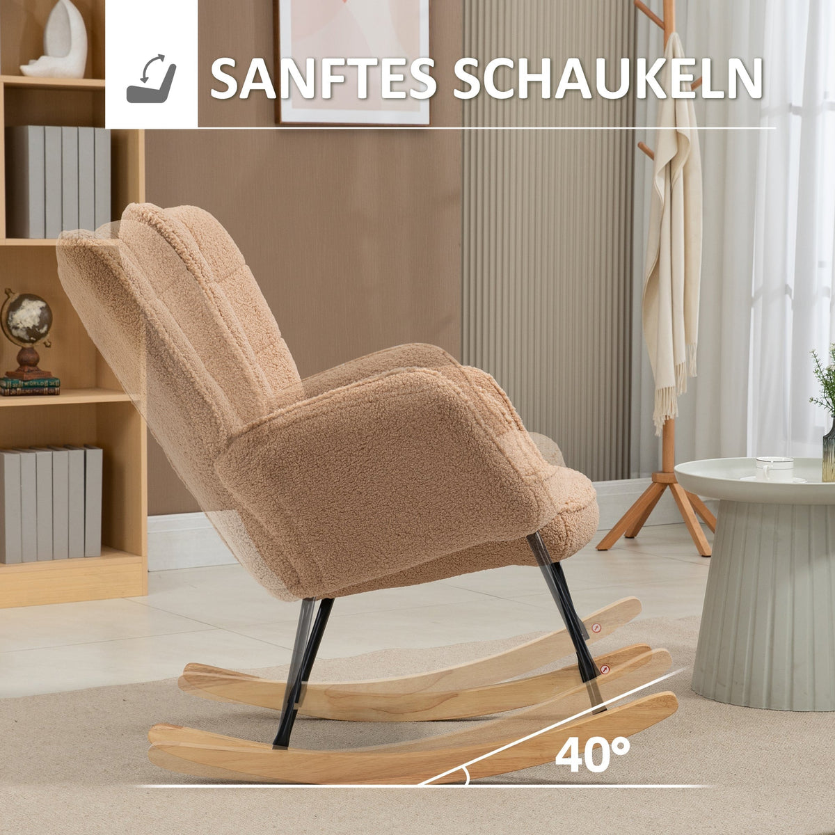 Rocking Chair Recliner Accent Chair Faux Lambskin, Brown