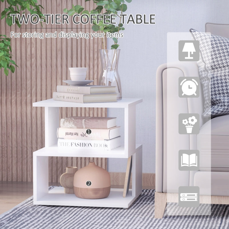 Side Table Square Modern 2 Tier Storage Shelves White