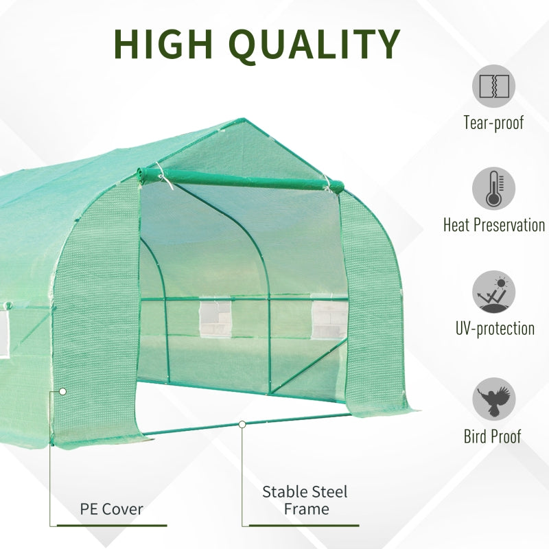 Polytunnel Greenhouse 6x3m Walk-in with Windows and Door, Green