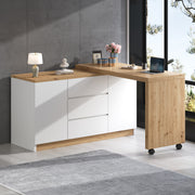 Desk, Multifunctional Rotating Tabletop, Foldable, Corner, White/Oak