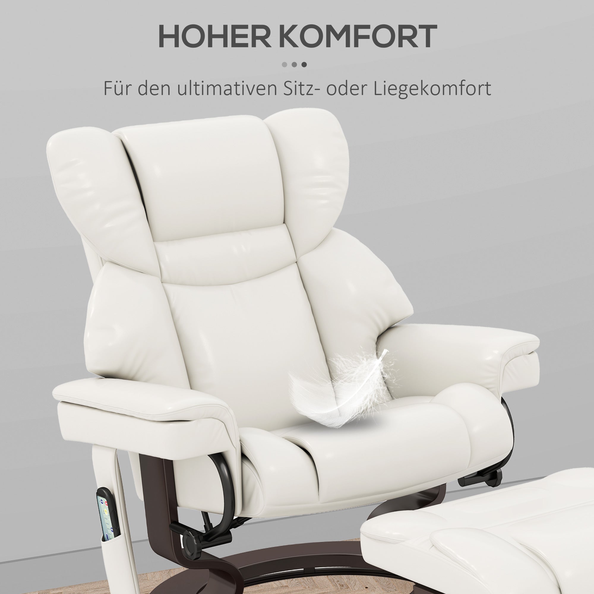 Reclining Armchair with Footstool, Electric Swivel Massage Function, Faux Leather, Cream White