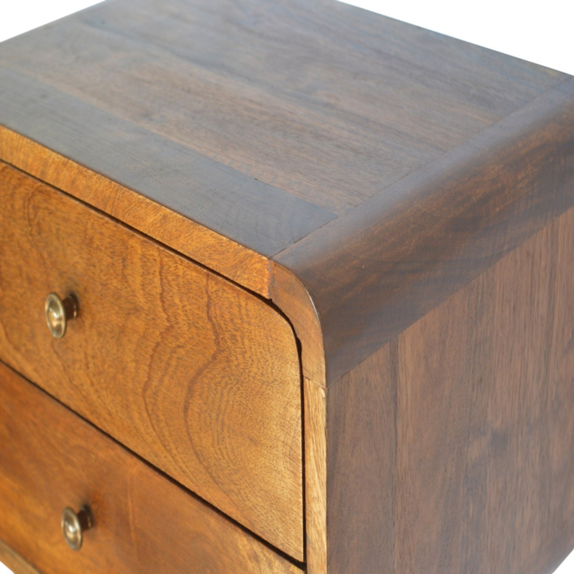 Solid Wood Bedside, Floating Curved with 2 Drawers, Dark Brown