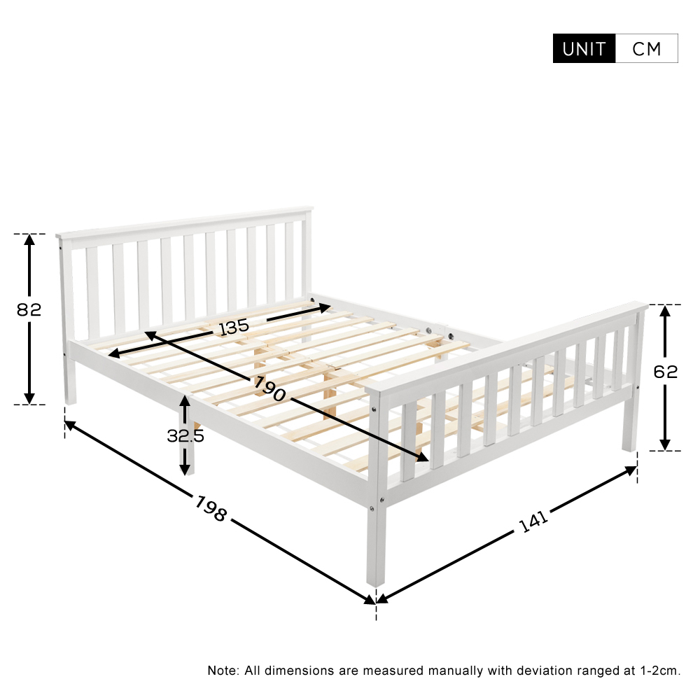 Double Bed Wooden Frame: 4ft6 Double Wooden Bed in White, for Adults, Kids, Teenagers