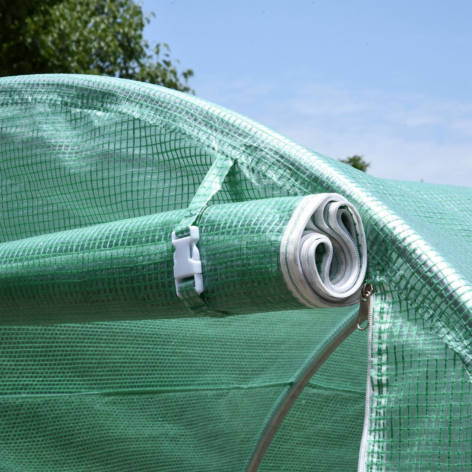 4 x 2 x 2 m Polytunnel Greenhouse, Roll-up Door 6 Mesh Windows Galvanised Steel Frame, Green