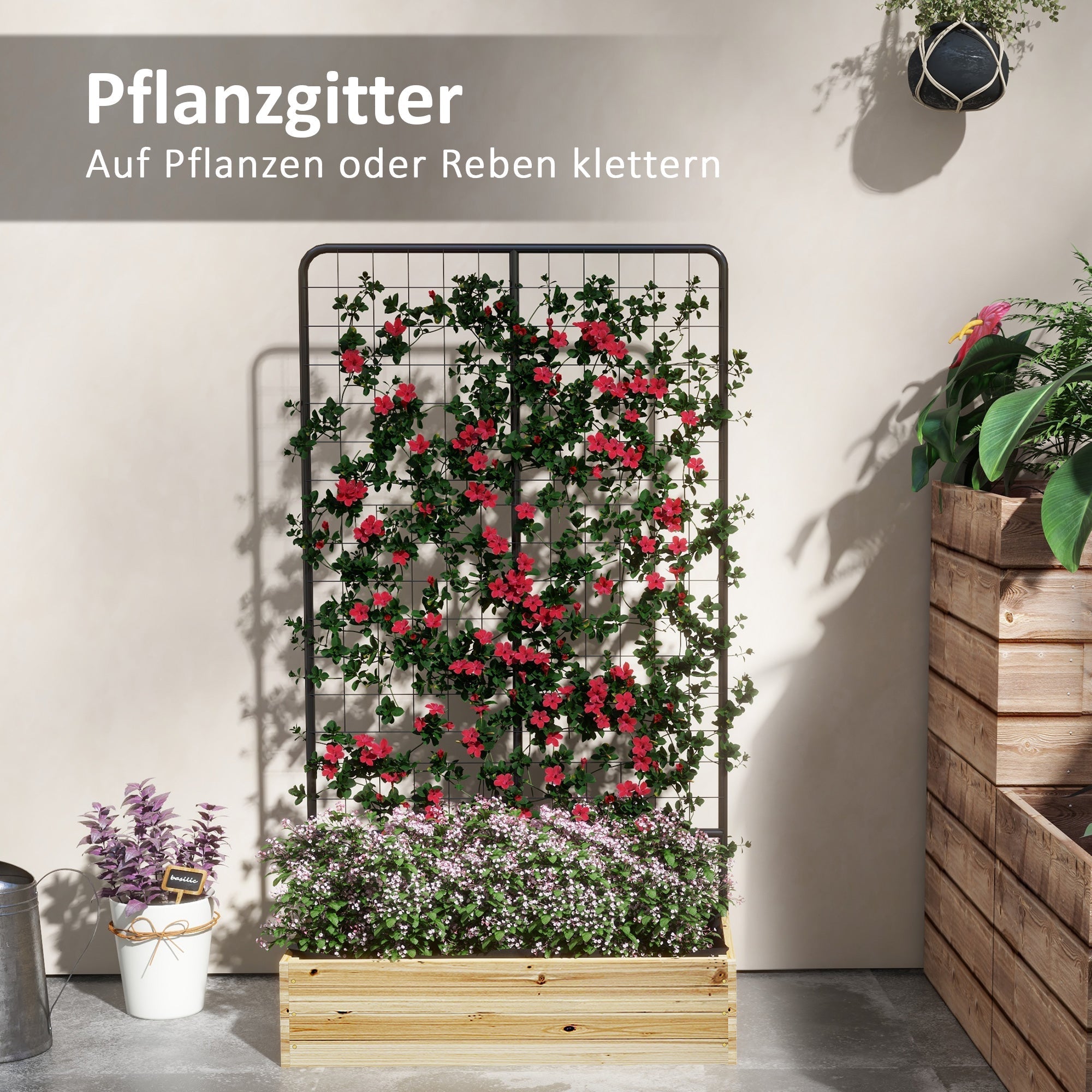Raised Garden Bed Planter Trellis Herb Flower Box 80x38x145cm Natural Wood