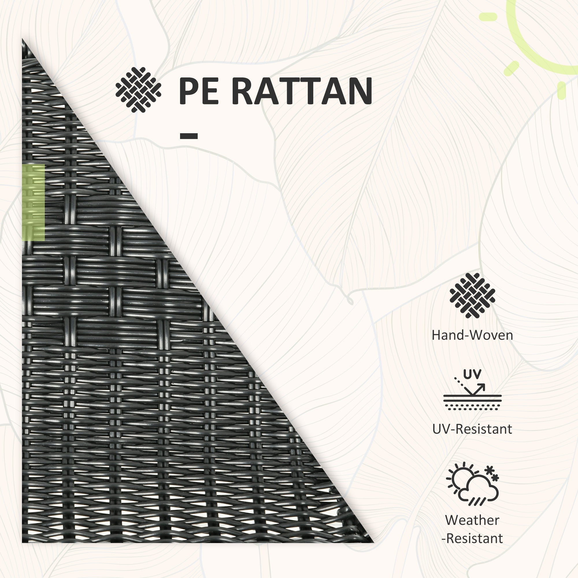 3 Pieces Bistro Set, Rattan Conversation Furniture, Black