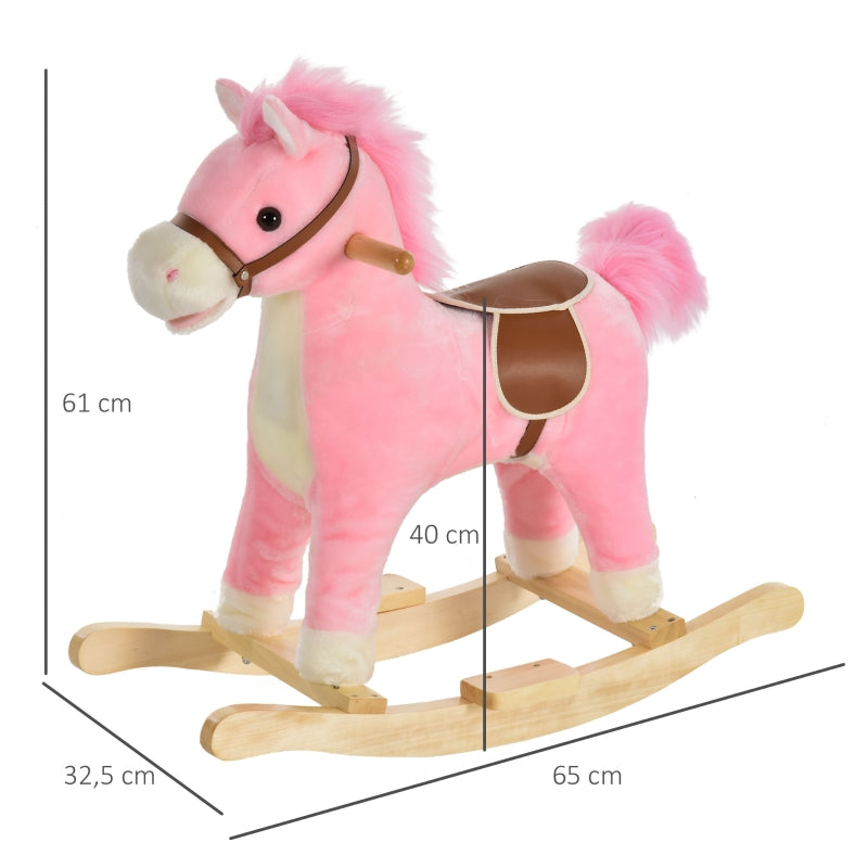 Rocking Horse Plush Rocking Animal with Animal Sounds for Children Pink