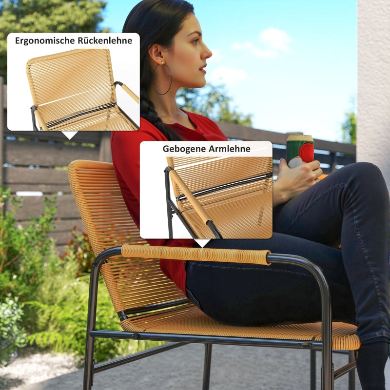 3-Piece Rattan Bistro Set, 2 Chairs Coffee Table, Steel Yellow