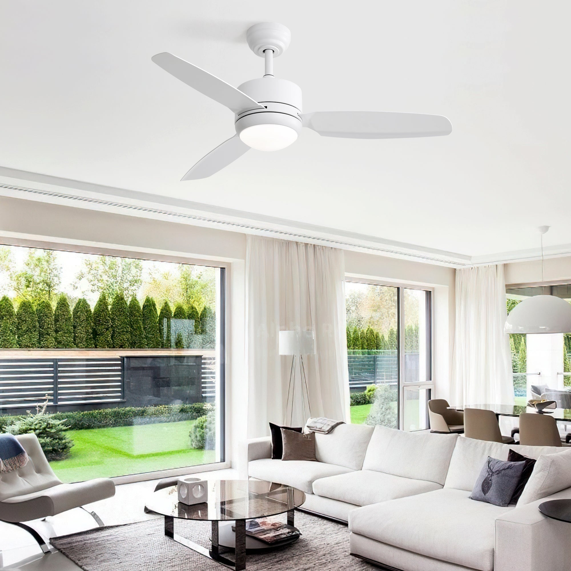46-inch LED Ceiling Fan, 6 Speeds, DC Motor, ABS Blades, White
