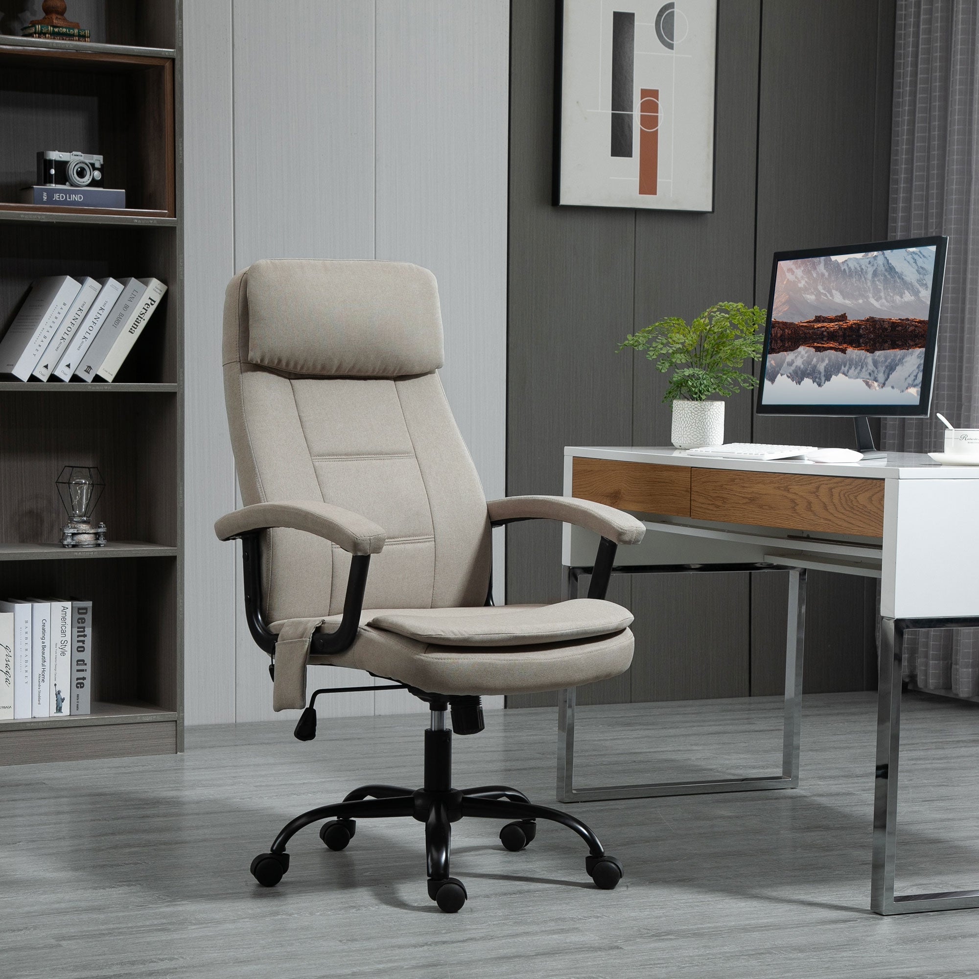 Office Chair, Ergonomic Massage Function Height-Adjustable Rocking, Beige