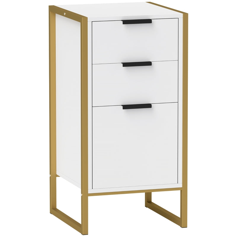 Bedroom Chest of Drawers, Industrial 3-Drawer Storage Unit with Metal Frame, White