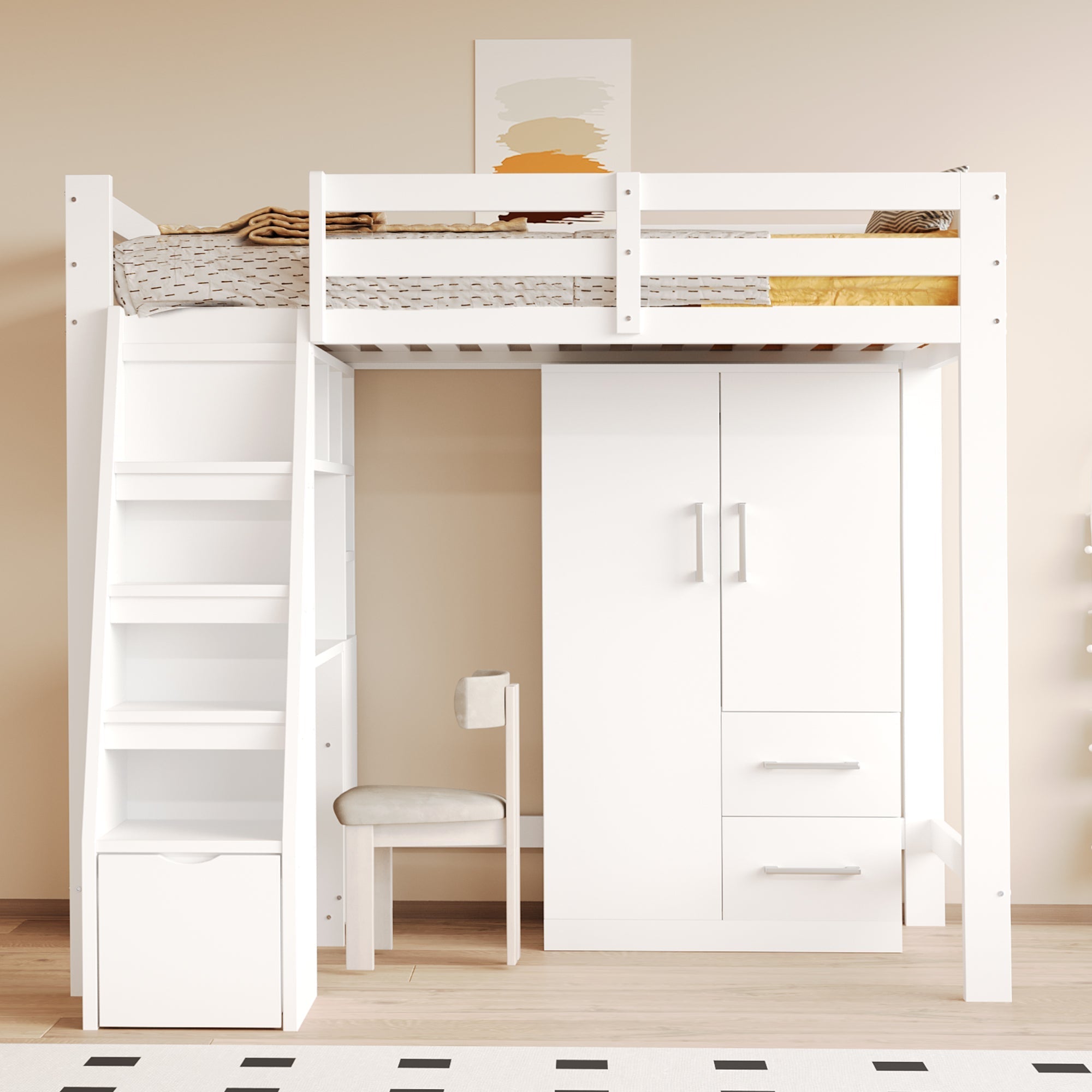 Wardrobe Double Door Drawers Storage 70x40x135cm, White