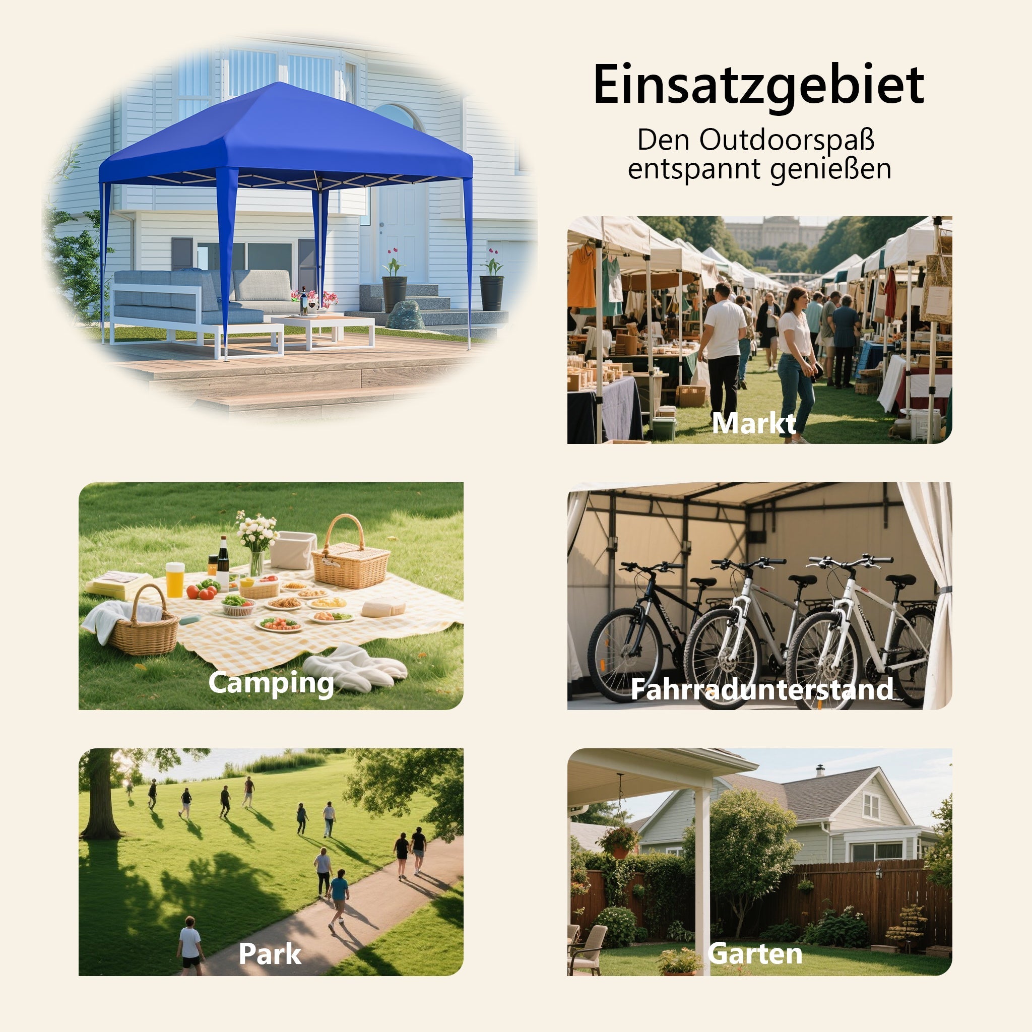 3x3m Pop-up Gazebo, Height-Adjustable Folding Garden Gazebo with 4 Sandbags & Carrying Bag, Blue